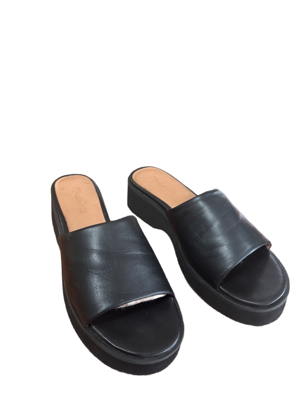 Madewell Cloudlift Black Leather Open-Toe Platform Slides sz 9